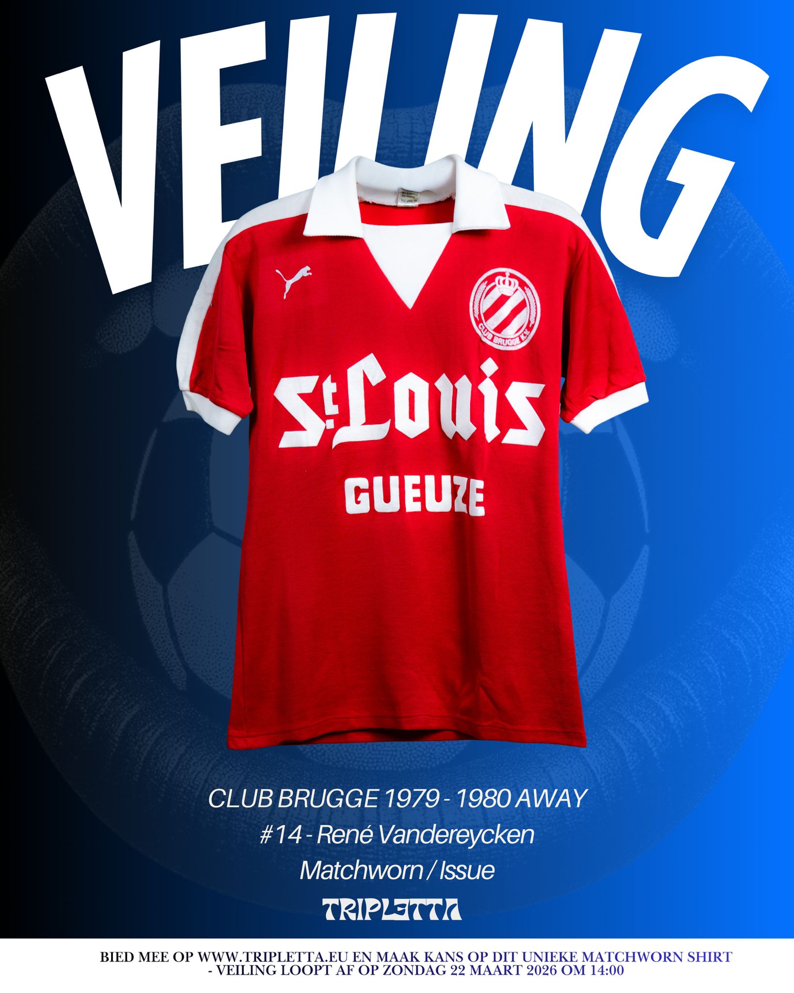Club Brugge 1979 away René Vandereycken Match Worn